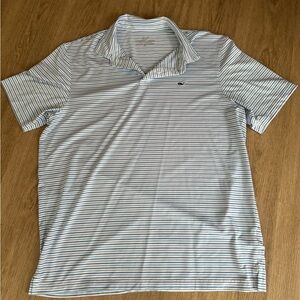 Vineyard Vines Performance Blue and White Striped Polo
